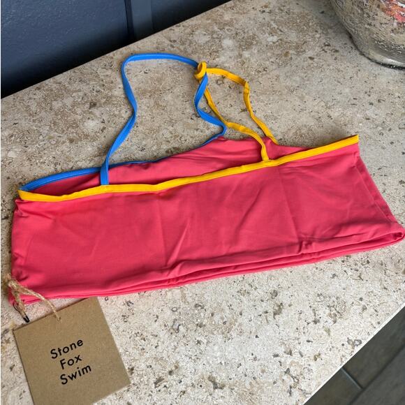 Stone Fox Swim Ibiza Red Blue Yellow One Shoulder Bikini XL Bathing Top NWT - Picture 3 of 4